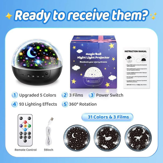 360° Rotating Kids Galaxy Projector – Remote Controlled Night Light with 3 Film Discs