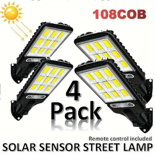Solar Outdoor Lights, 4-Pack 6000 Lumens 108COB LED Solar-Powered Motion Sensor Wall Lamp