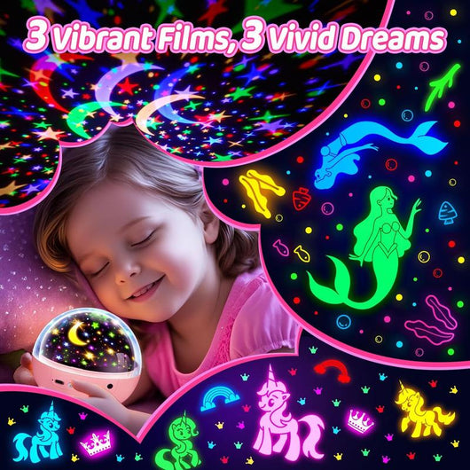 360° Rotating Kids Galaxy Projector – Remote Controlled Night Light with 3 Film Discs