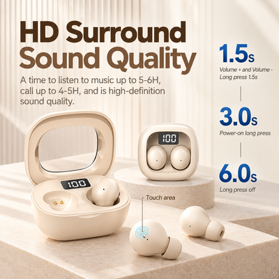 2026 New Ultra-Small Invisible Wireless In-Ear Earbuds, Noise Cancelling, 25-Hour Battery Life, for Side Sleepers, Cellphones Compatible
