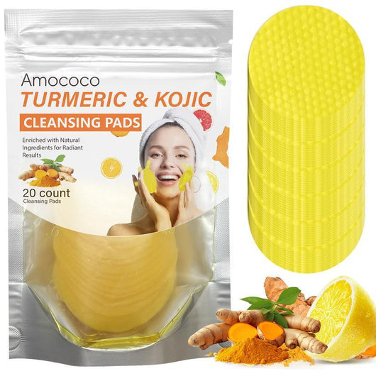 Turmeric & Kojic Acid Cleansing Pads - 20pcs Gentle Facial Cleanser Pads, Deep Clean, Soft Texture, Multi-Pack Skincare