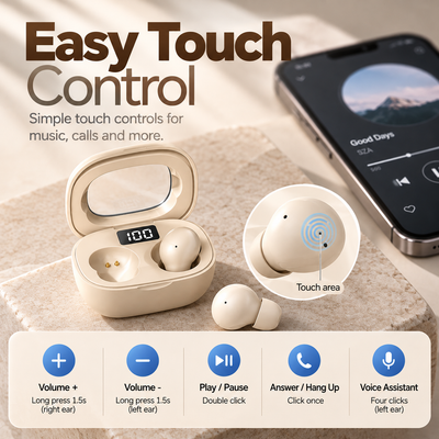 2026 New Ultra-Small Invisible Wireless In-Ear Earbuds, Noise Cancelling, 25-Hour Battery Life, for Side Sleepers, Cellphones Compatible
