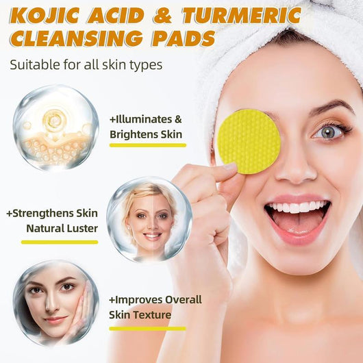 Turmeric & Kojic Acid Cleansing Pads - 20pcs Gentle Facial Cleanser Pads, Deep Clean, Soft Texture, Multi-Pack Skincare