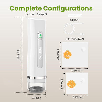 Vacuum Sealer for Food with Visible Water Tank, 10 Reusable Bags,Powerful Suction, Handheld Rechargeable