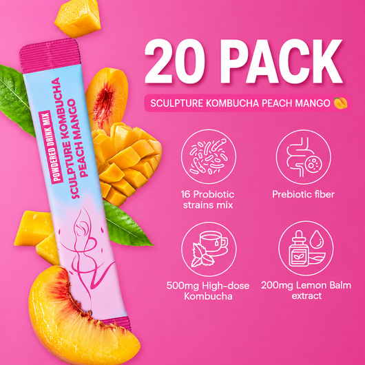 Korean Kombucha Powder Drink Mix, Peach Mango, Sugar Free, Prebiotic Fiber & 16 Probiotic Strains